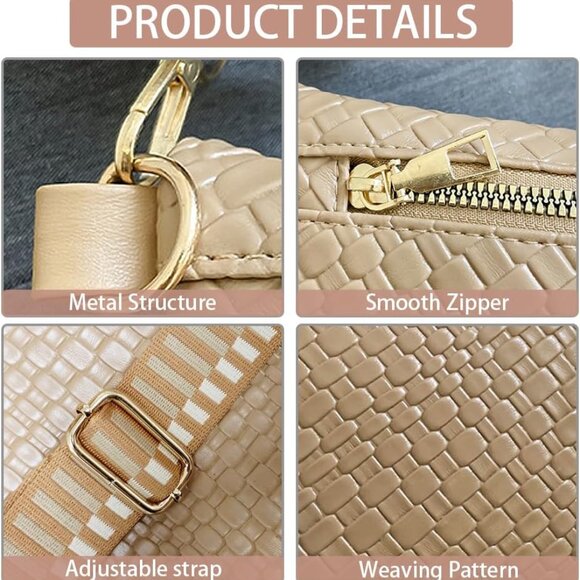 Wine Red Faux Woven Crossbody Bag with Adjustable Strap, Zipper Closure, 7.9 In - Picture 4 of 6